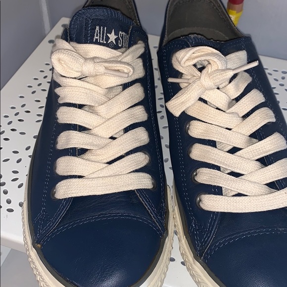 navy leather converse